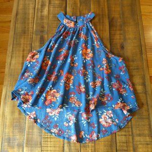 Xhilaration High Neck Blue Floral Cropped Top Medium